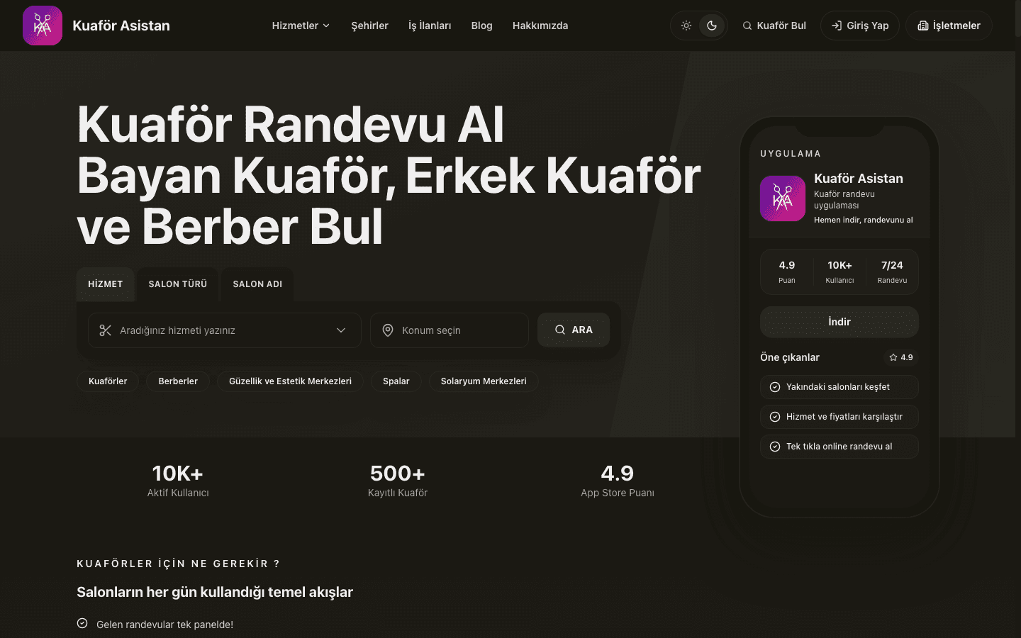 Kuaför Asistan Mobil Uygulama ve Randevu çalışması